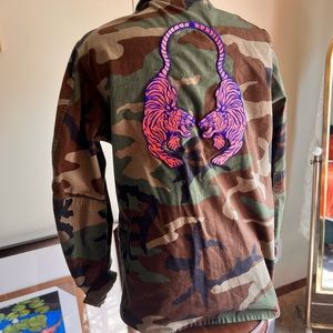 Custom made patched military jacket size, large one of a kind